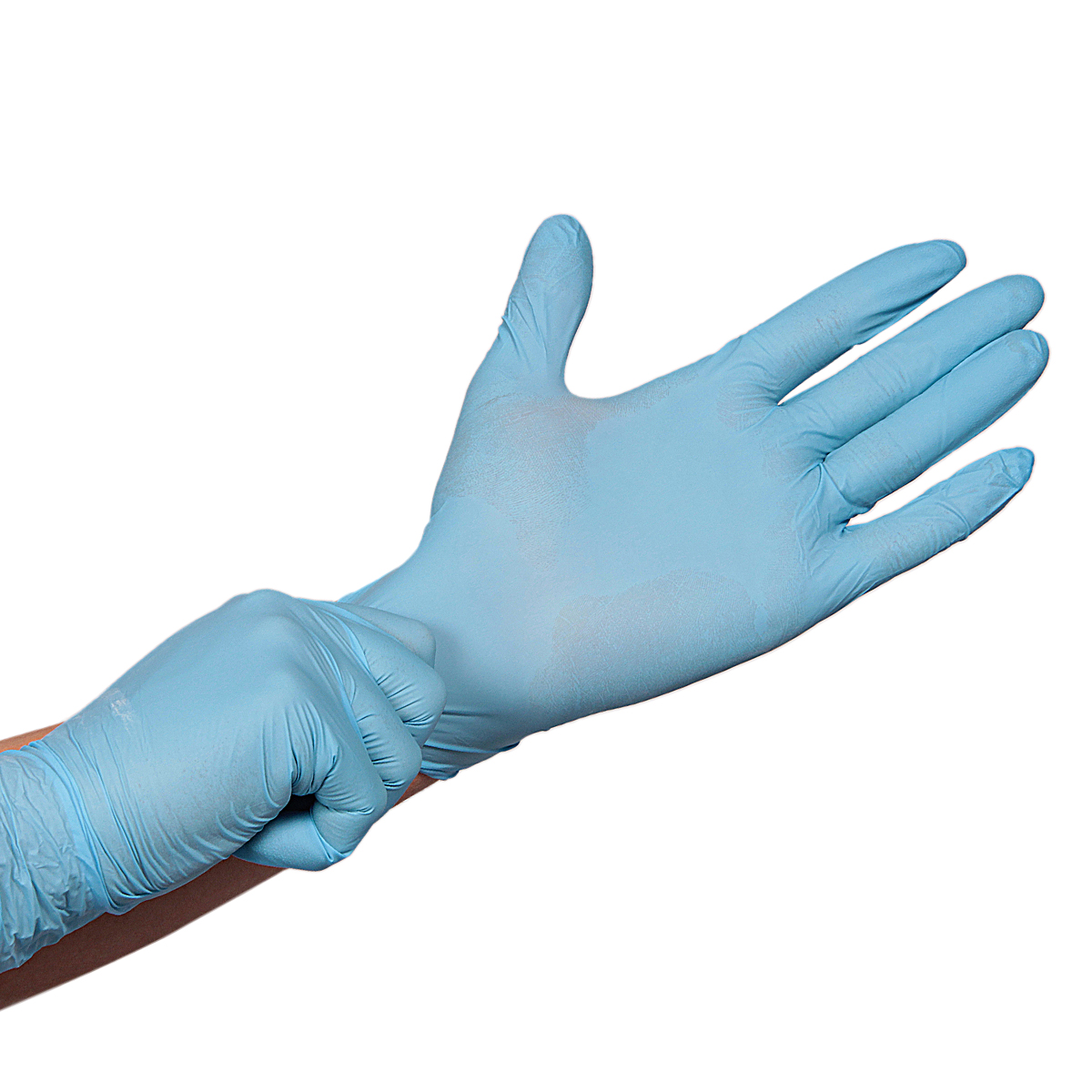Par de guantes látex azul soporte textil